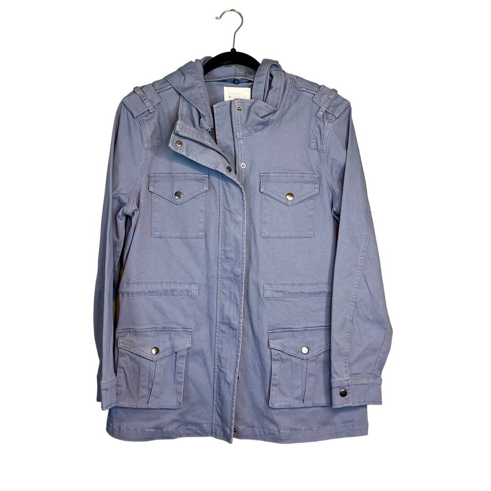 Market & Spruce Utility Jacket Size M Blue Hooded Military Cargo Field Coat NWT